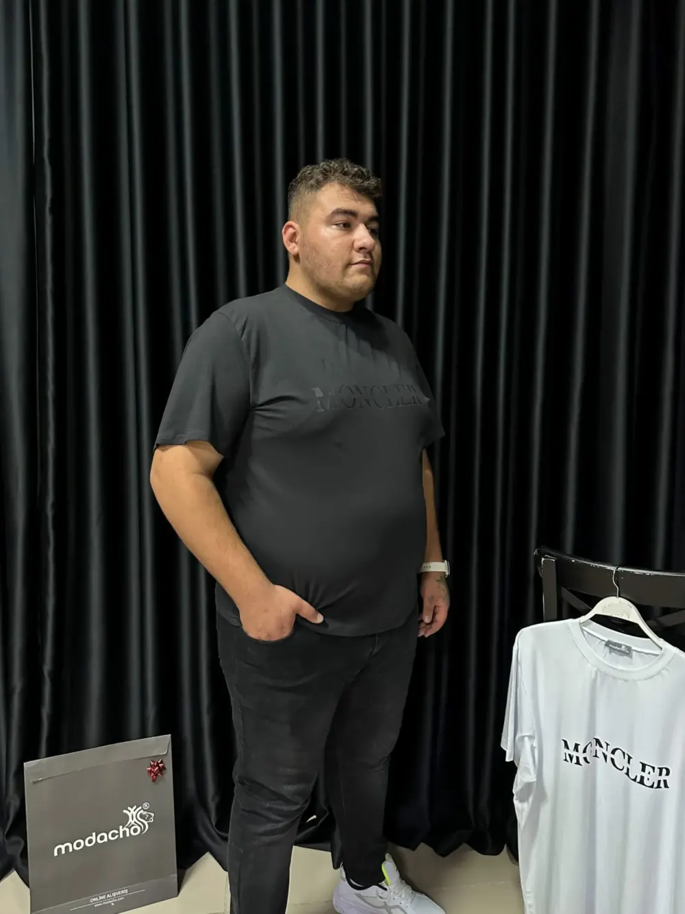 Erkek Büyük Beden Yeni Model Tişört Kolu Amblemli Dijital Baskılı Beyaz ve Siyah