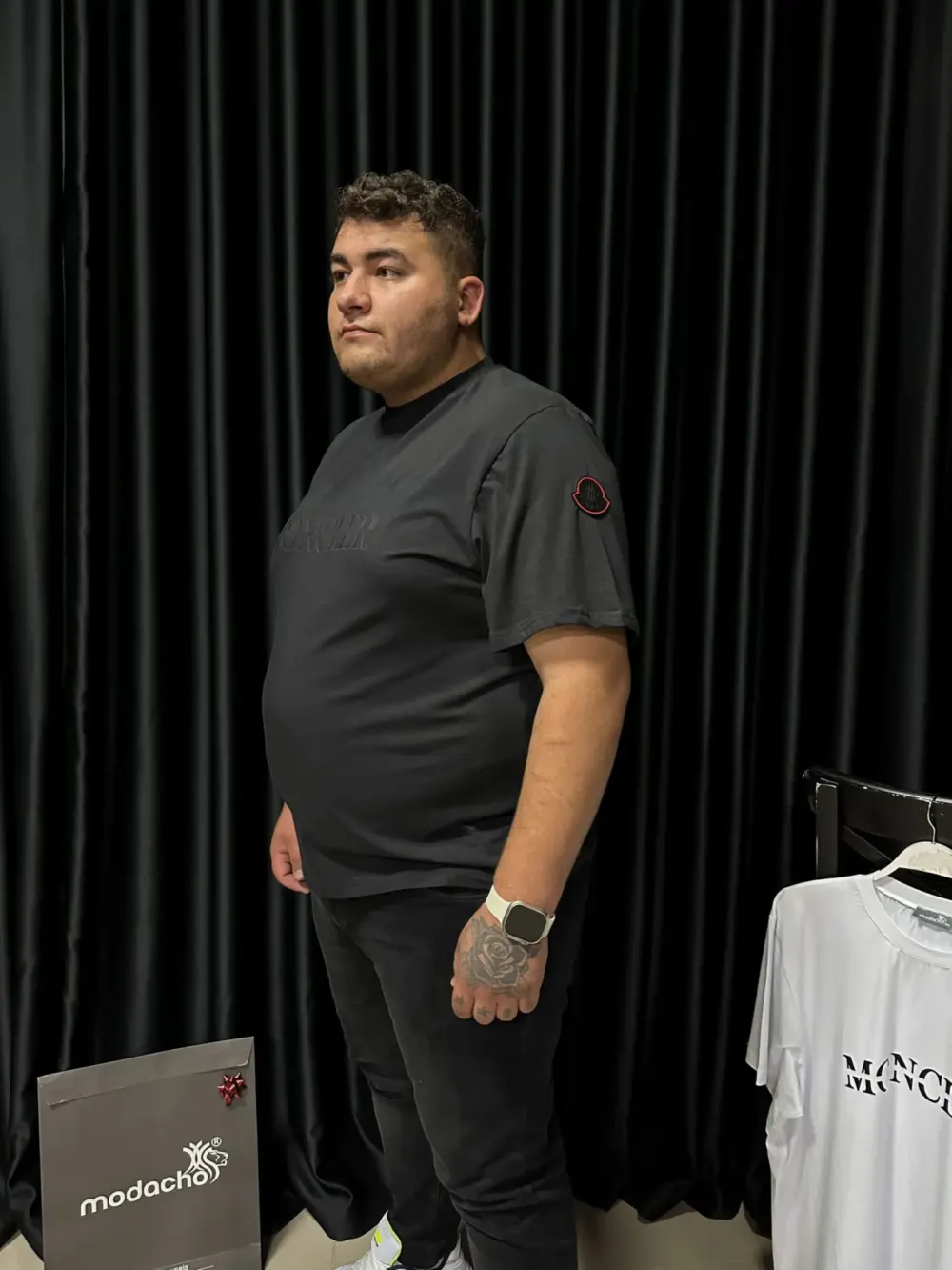 Erkek Büyük Beden Yeni Model Tişört Kolu Amblemli Dijital Baskılı Beyaz ve Siyah