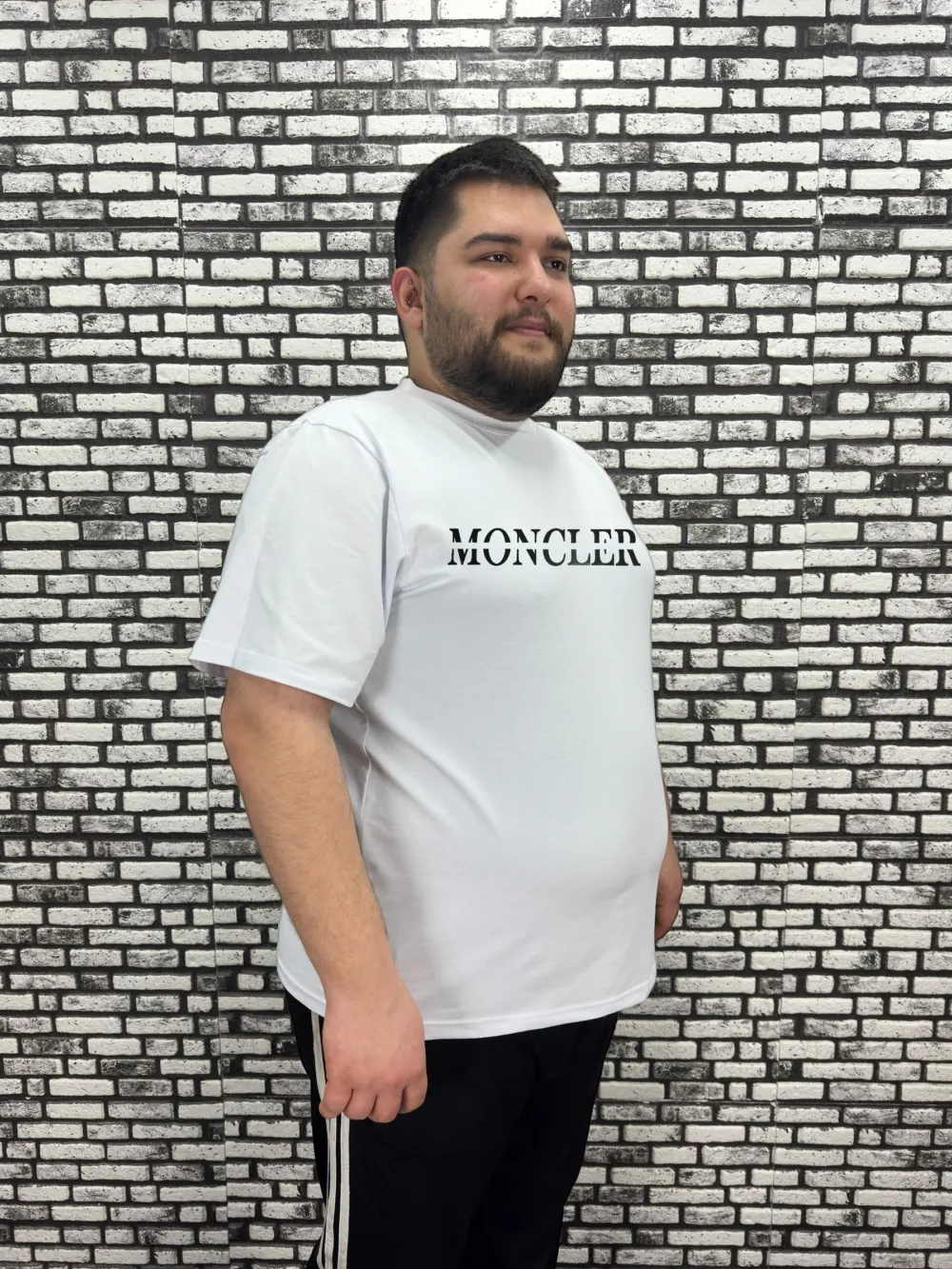 Erkek Büyük Beden Yeni Model Tişört Kolu Amblemli Dijital Baskılı Beyaz ve Siyah
