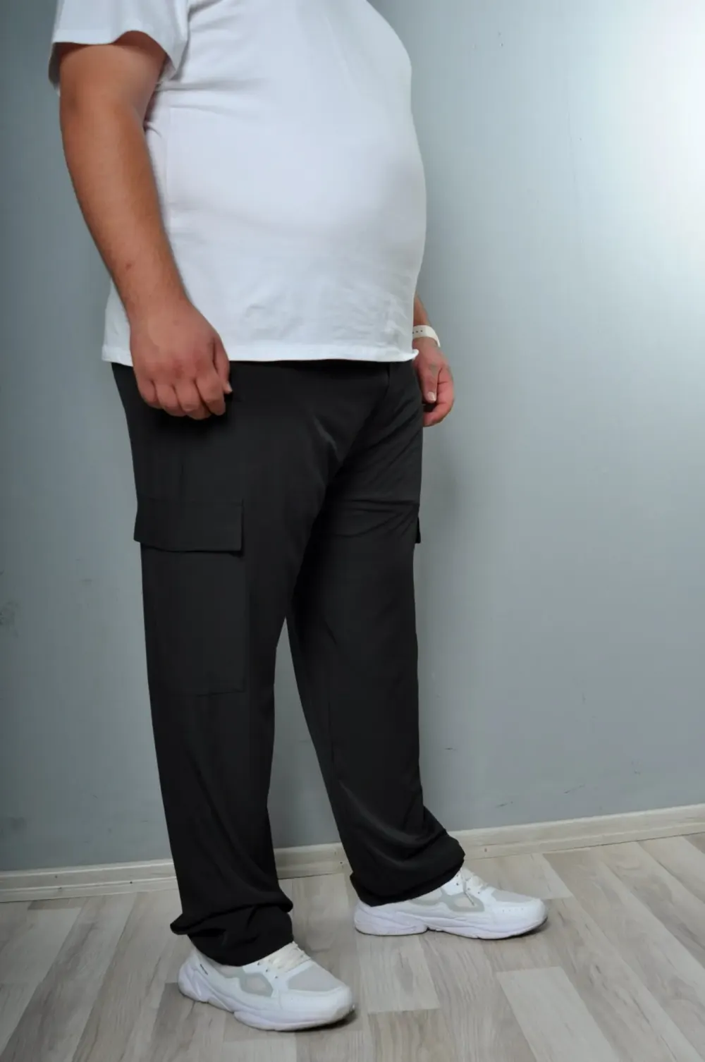 Erkek Büyük Beden Spor Lıkra Yan Kargo Cepli Modacho Eşofman Düz veya Lastikli Paça