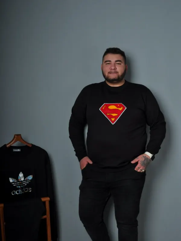 Büyük Beden Erkek Sweat Dikiş Model Siyah Beyaz Kırmızı Renk