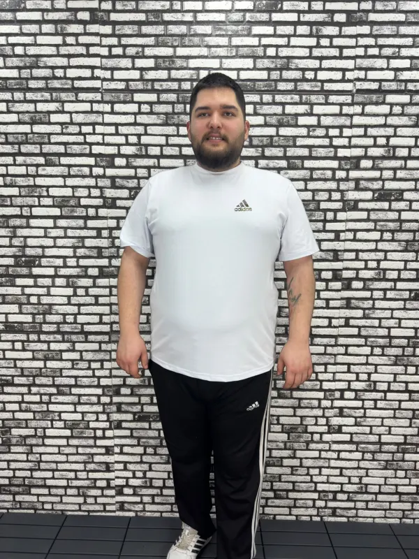 Büyük Beden Erkek Yeni Sezon Kabartma Baskı Tişört Siyah ve Beyaz Renk
