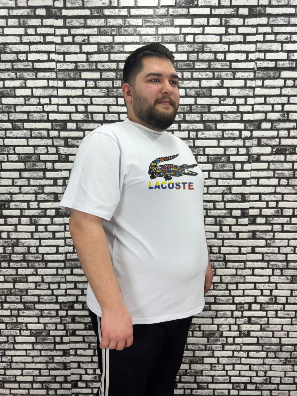Büyük Beden Erkek Yeni Sezon Kabartma Baskı Tişört Siyah ve Beyaz Renk