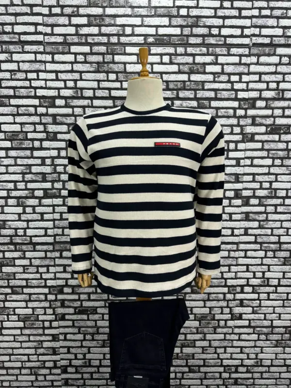 Büyük Beden Erkek Yeni Model Örme Çizgili Model Sweat