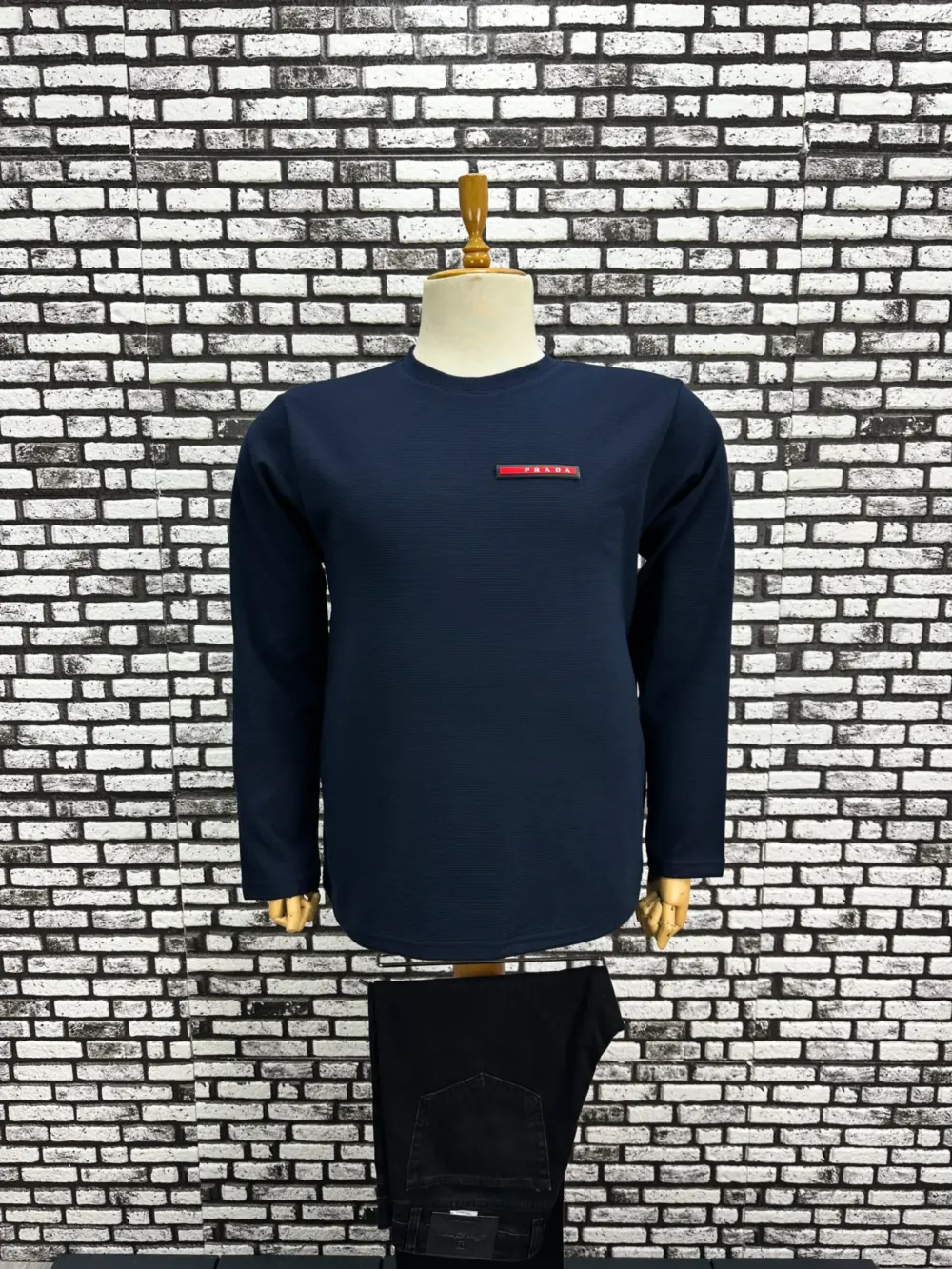 Büyük Beden Erkek Yeni Model Double Face Kumaş Çizgili Model Sweat Lacivert Siyah Renk