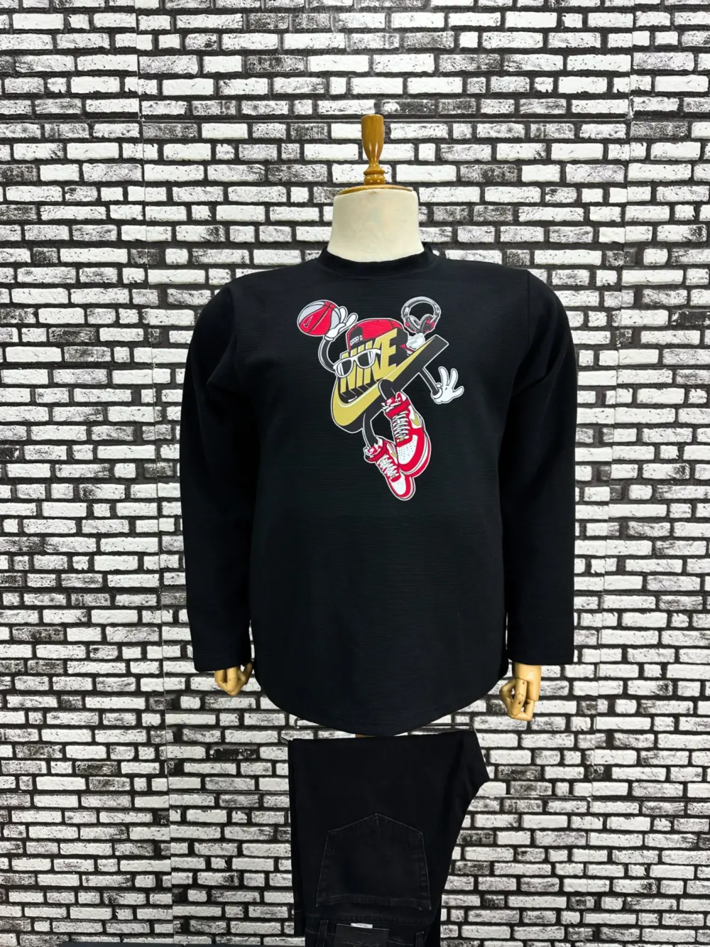 Büyük Beden Erkek Yeni Model Double Face Kumaş Çizgili Model Baskılı Sweat Siyah Renk