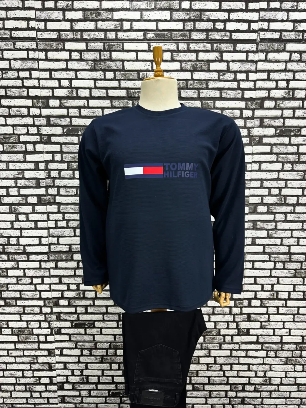 Büyük Beden Erkek Yeni Model Double Face Kumaş Çizgili Model Baskılı Sweat Lacivert Renk