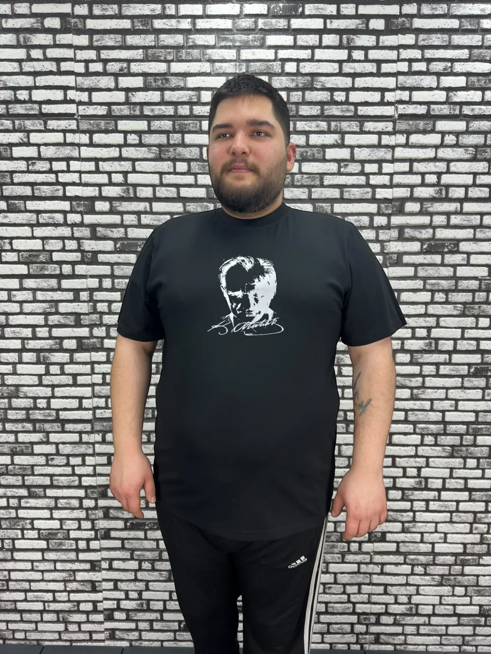Büyük Beden Erkek Yeni Sezon Mustafa Kemal Atatürk Baskı Tişört Siyah ve Beyaz Renk