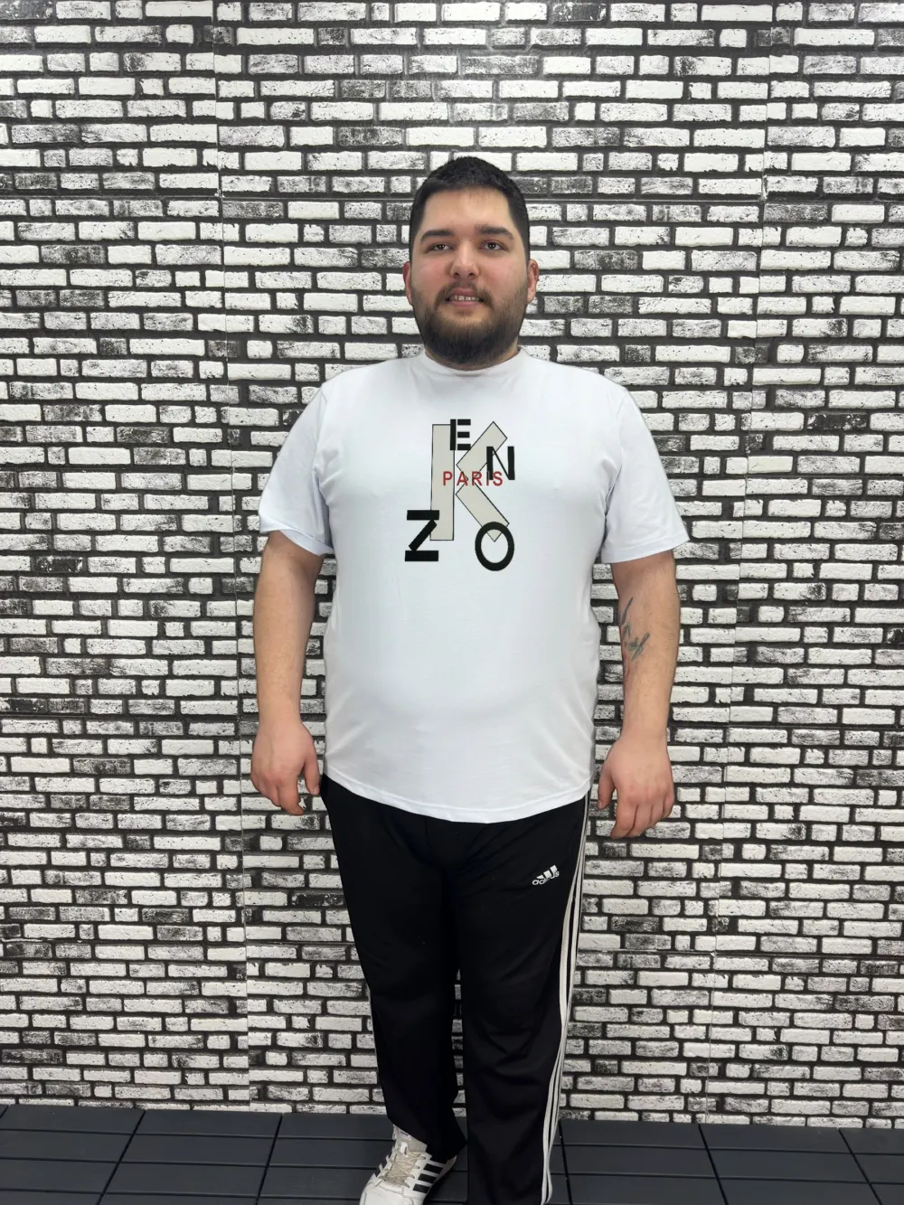Büyük Beden Erkek Yeni Sezon Baskı Tişört Siyah ve Beyaz Renk