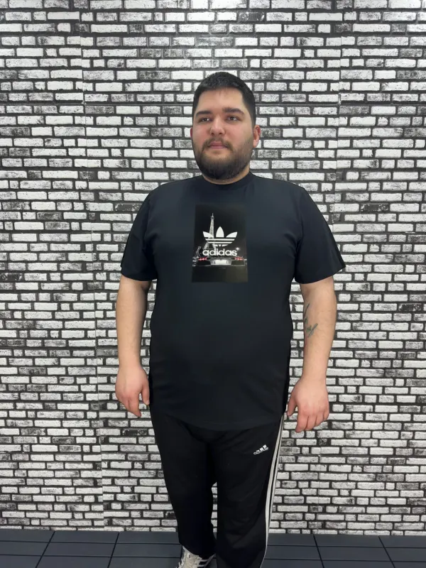 Büyük Beden Erkek Yeni Sezon Baskı Tişört Siyah ve Beyaz Renk