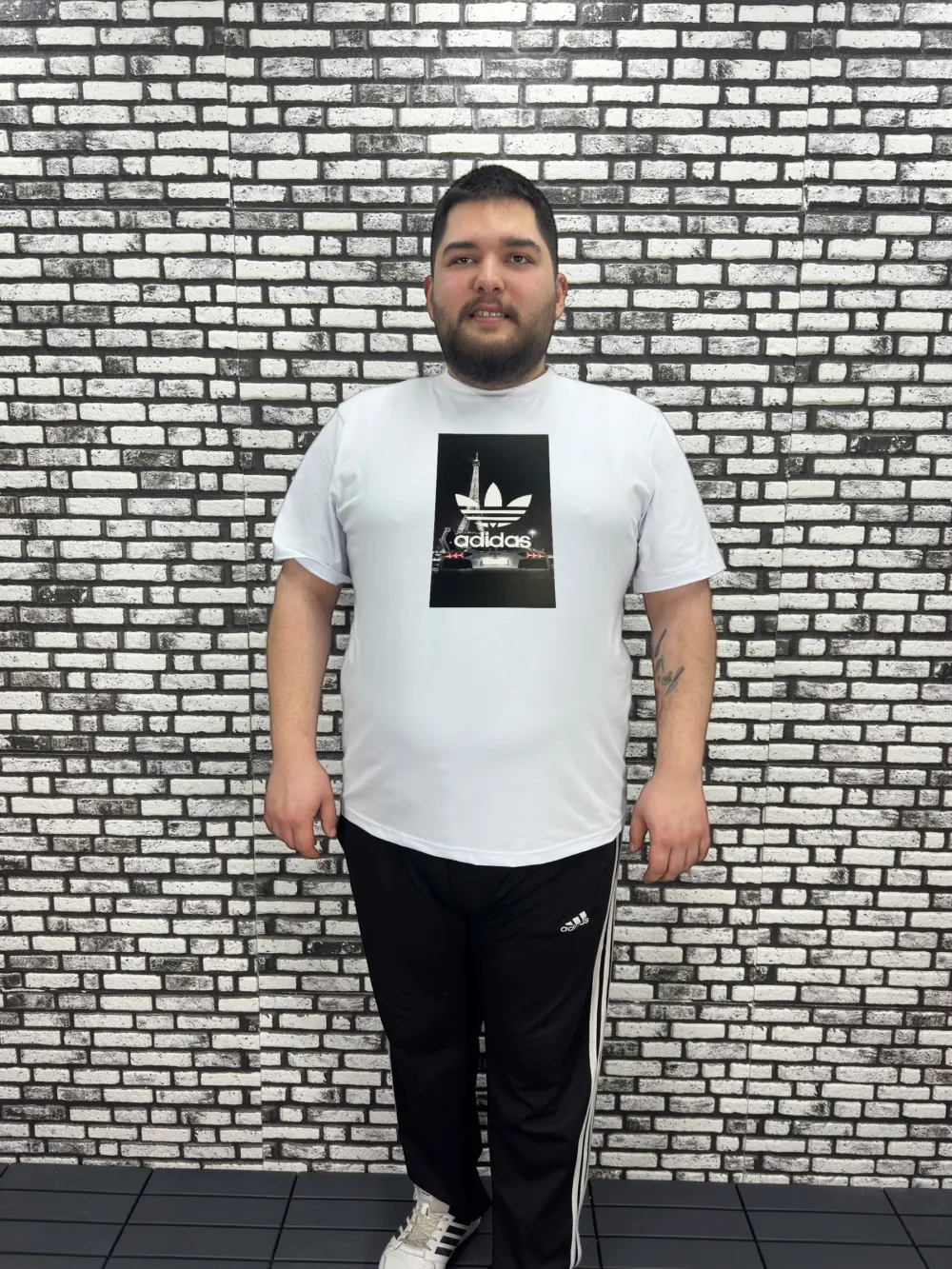 Büyük Beden Erkek Yeni Sezon Baskı Tişört Siyah ve Beyaz Renk
