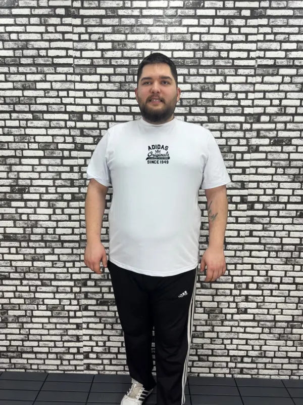Büyük Beden Erkek Yeni Sezon Baskı Tişört Siyah ve Beyaz Renk