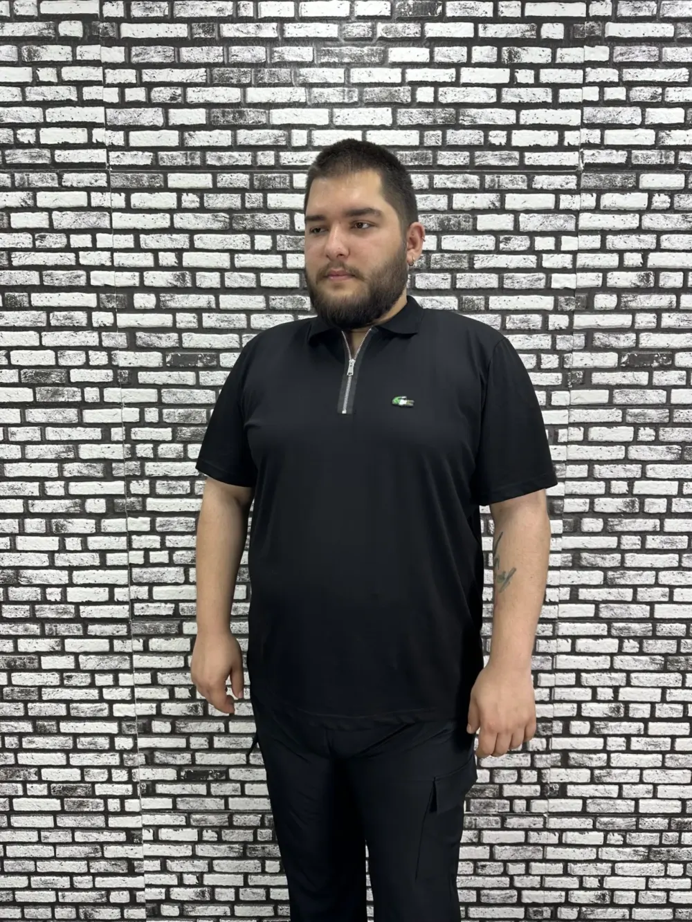 Erkek Büyük Beden İnce Polo Yakalı Fermuarlı Dikiş Amblem Tişört