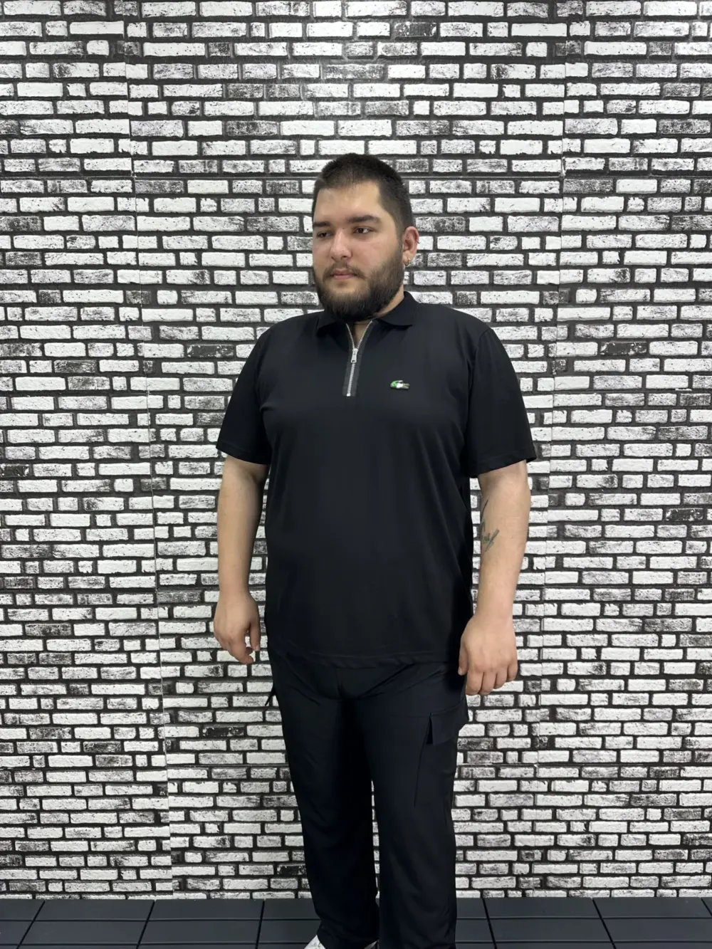 Erkek Büyük Beden İnce Polo Yakalı Fermuarlı Dikiş Amblem Tişört