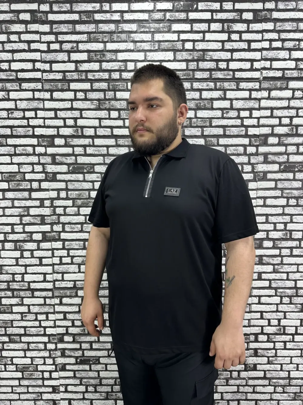Erkek Büyük Beden İnce Polo Yakalı Fermuarlı Dikiş Amblem Tişört