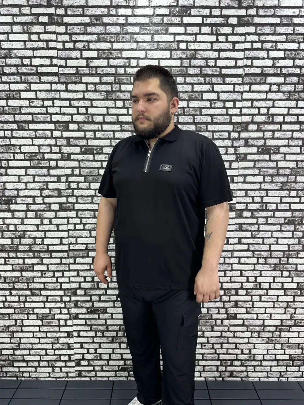 Erkek Büyük Beden İnce Polo Yakalı Fermuarlı Dikiş Amblem Tişört