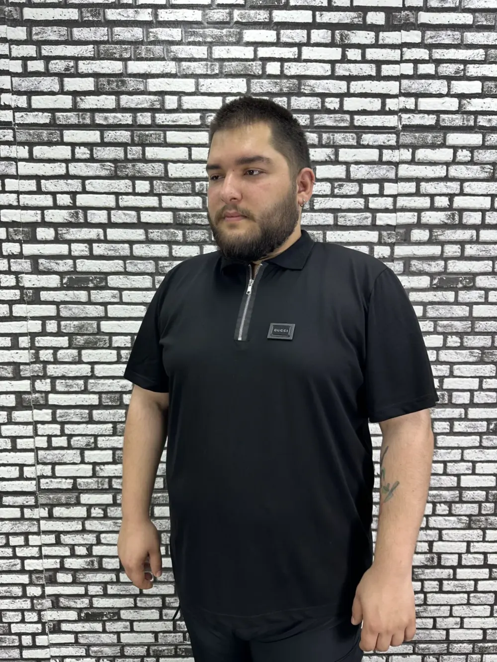 Erkek Büyük Beden İnce Polo Yakalı Fermuarlı Dikiş Amblem Tişört