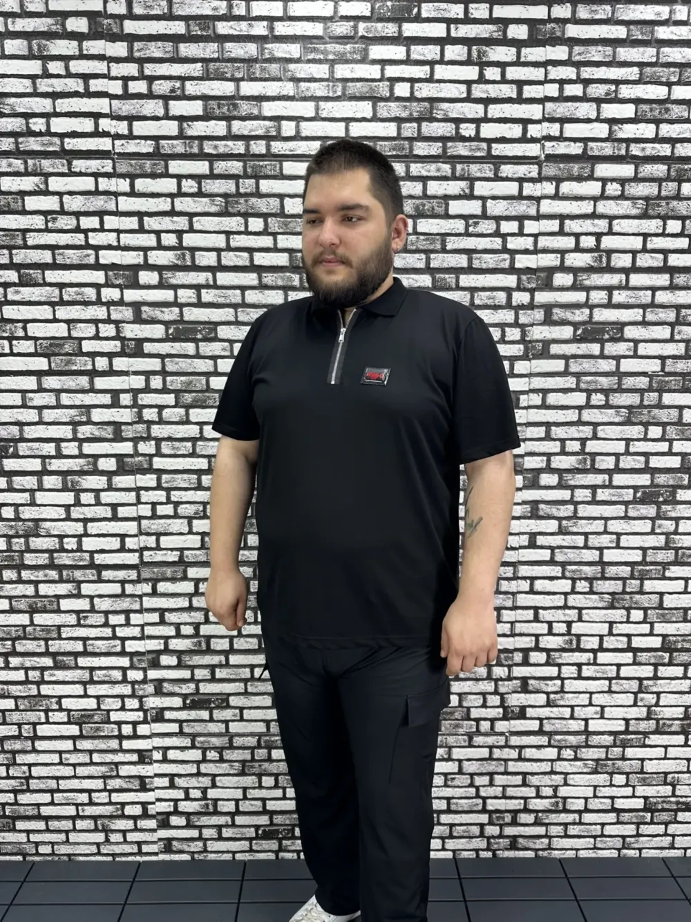Erkek Büyük Beden İnce Polo Yakalı Fermuarlı Dikiş Amblem Tişört