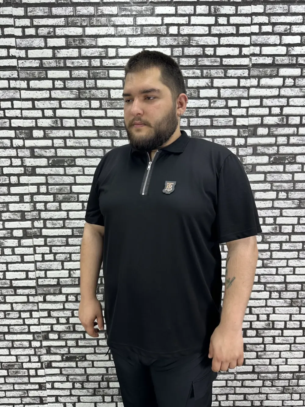 Erkek Büyük Beden İnce Polo Yakalı Fermuarlı Dikiş Amblem Tişört