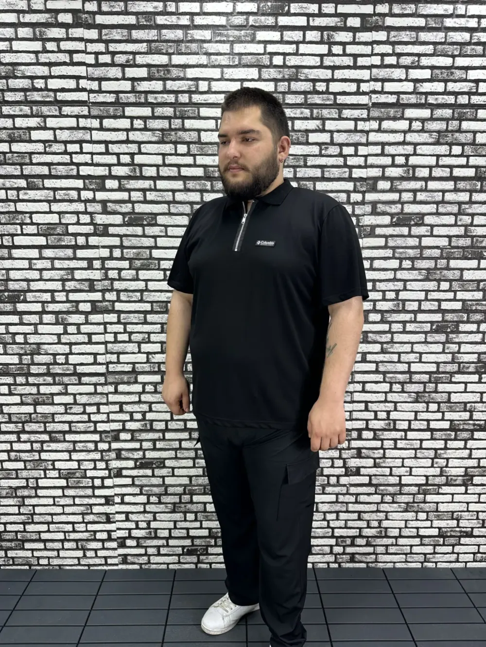 Erkek Büyük Beden İnce Polo Yakalı Fermuarlı Dikiş Amblem Tişört