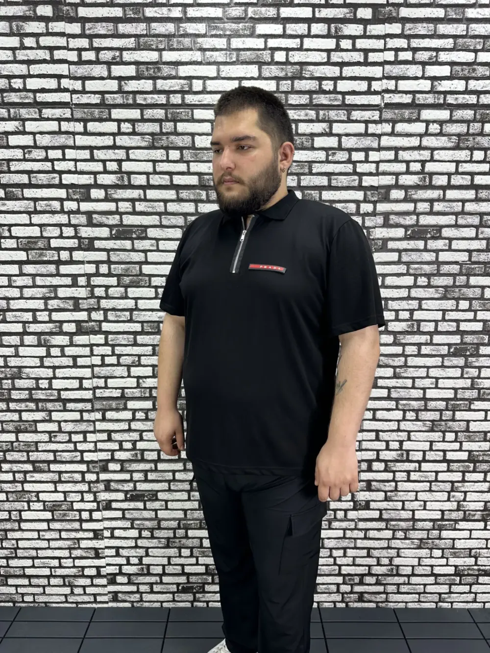 Erkek Büyük Beden İnce Polo Yakalı Fermuarlı Dikiş Amblem Tişört
