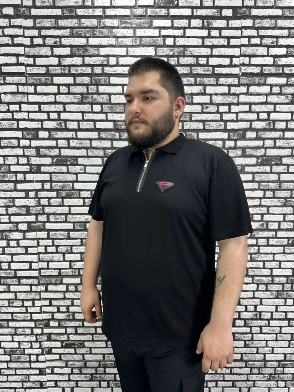 Erkek Büyük Beden İnce Polo Yakalı Fermuarlı Dikiş Amblem Tişört