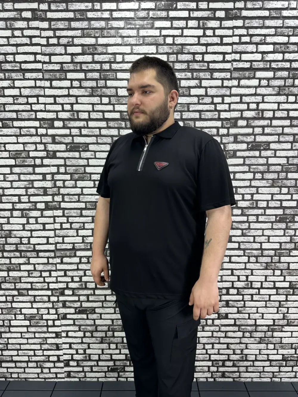 Erkek Büyük Beden İnce Polo Yakalı Fermuarlı Dikiş Amblem Tişört