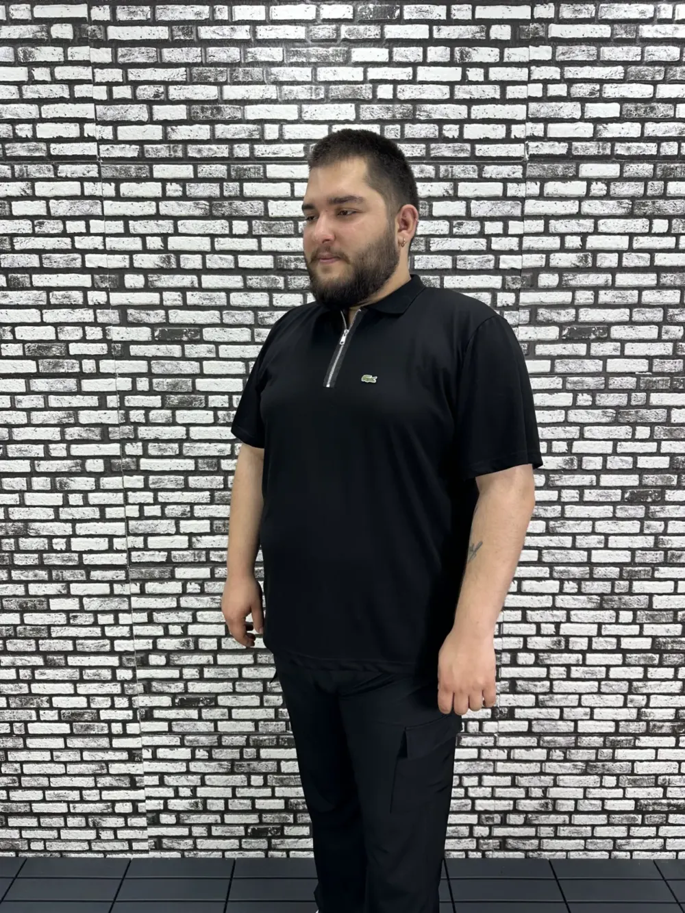 Erkek Büyük Beden İnce Polo Yakalı Fermuarlı Dikiş Amblem Tişört
