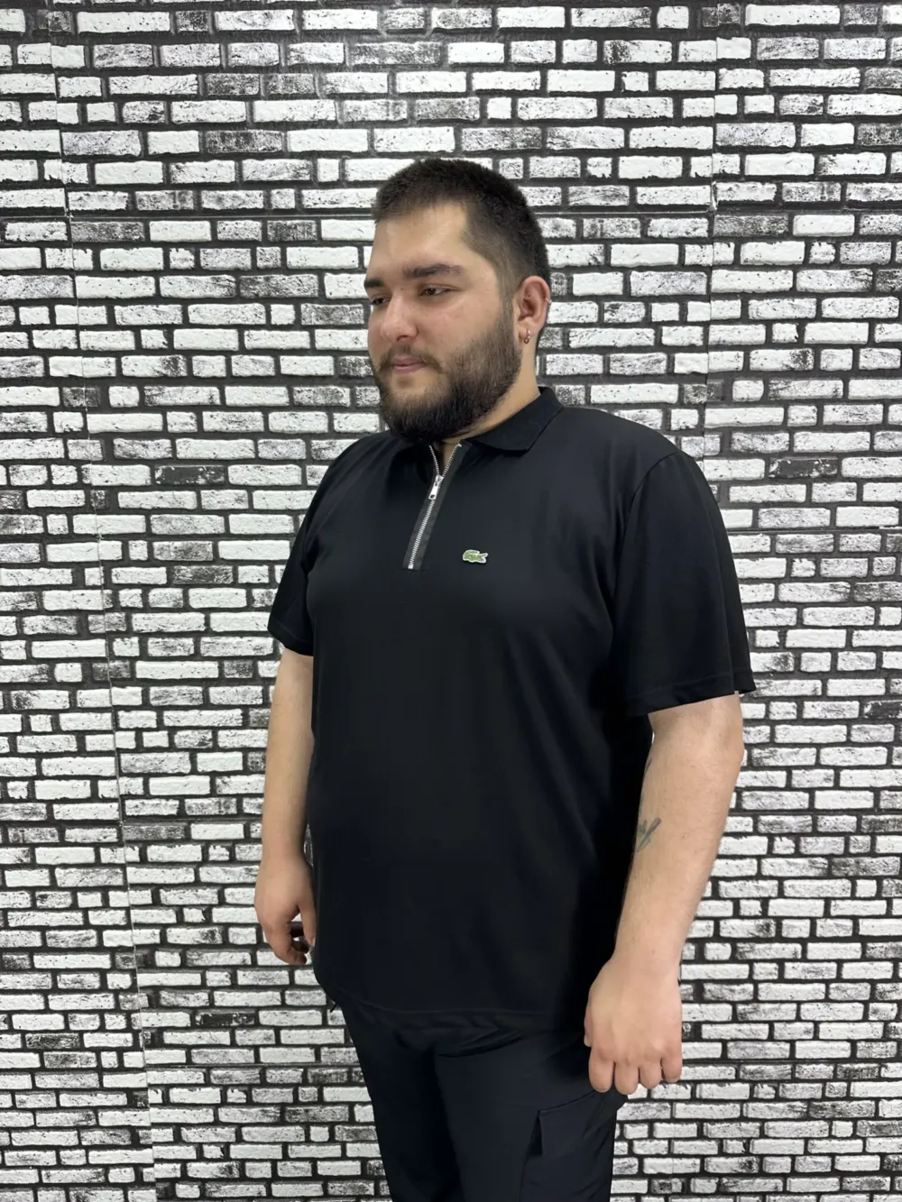 Erkek Büyük Beden İnce Polo Yakalı Fermuarlı Dikiş Amblem Tişört