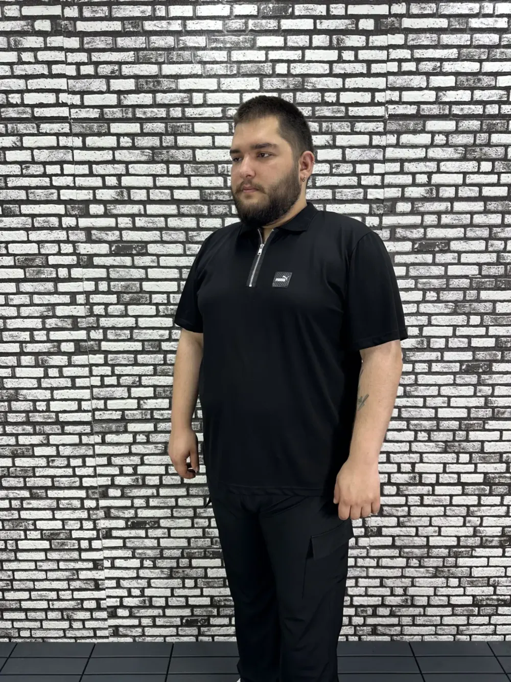 Erkek Büyük Beden İnce Polo Yakalı Fermuarlı Dikiş Amblem Tişört