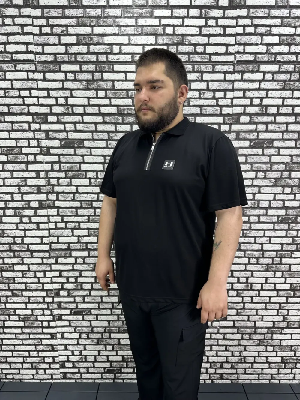 Erkek Büyük Beden İnce Polo Yakalı Fermuarlı Dikiş Amblem Tişört
