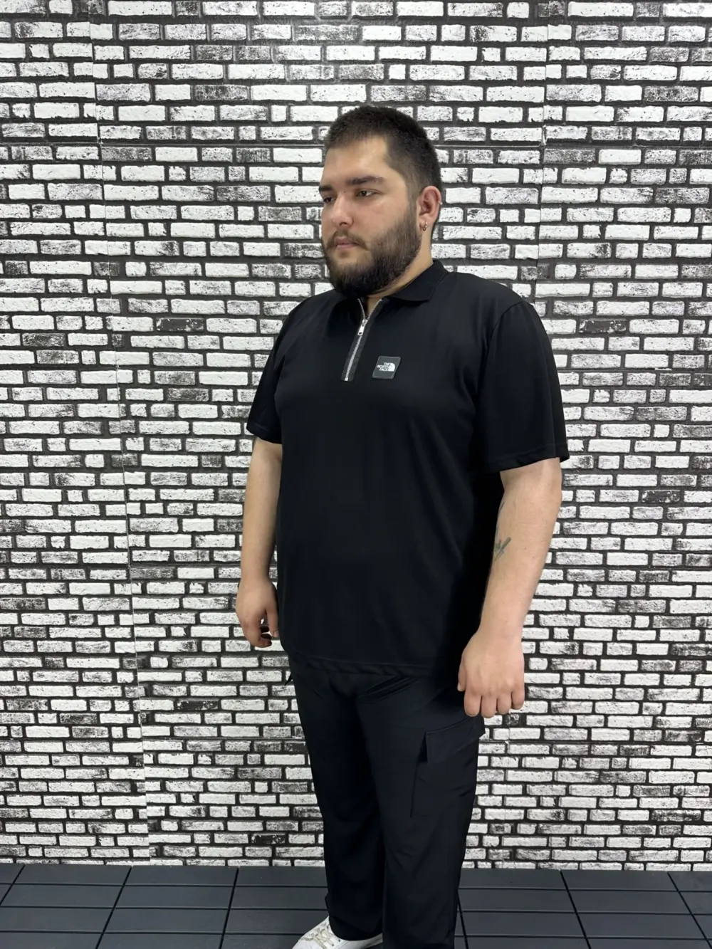 Erkek Büyük Beden İnce Polo Yakalı Fermuarlı Dikiş Amblem Tişört