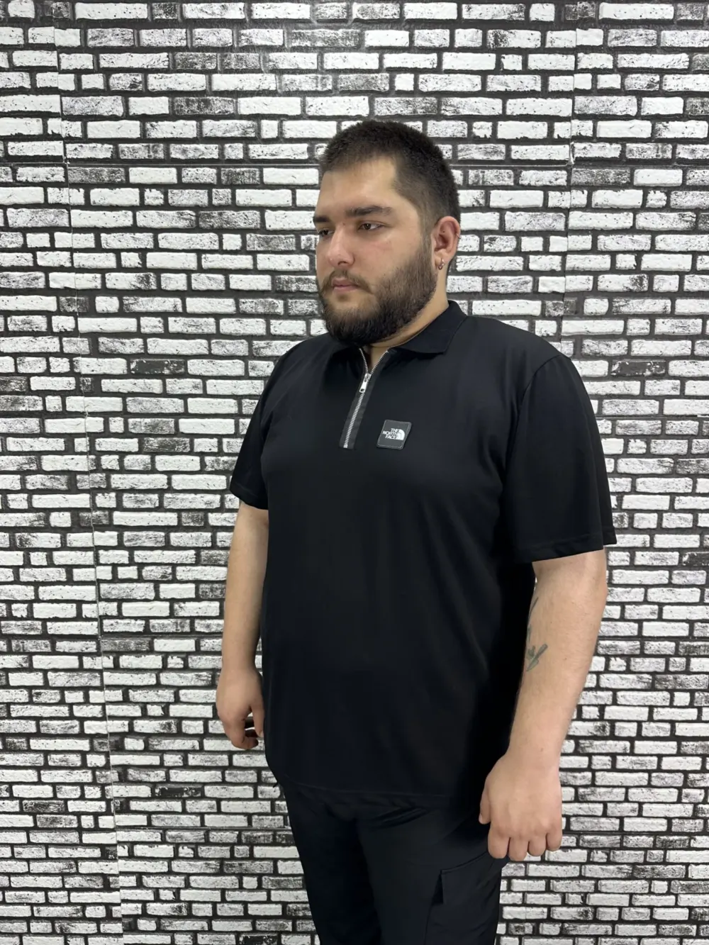 Erkek Büyük Beden İnce Polo Yakalı Fermuarlı Dikiş Amblem Tişört