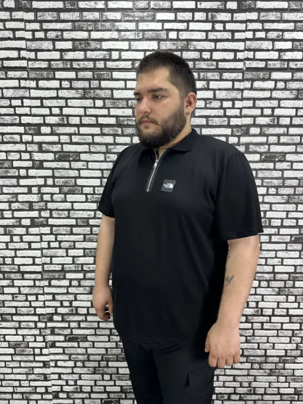 Erkek Büyük Beden İnce Polo Yakalı Fermuarlı Dikiş Amblem Tişört