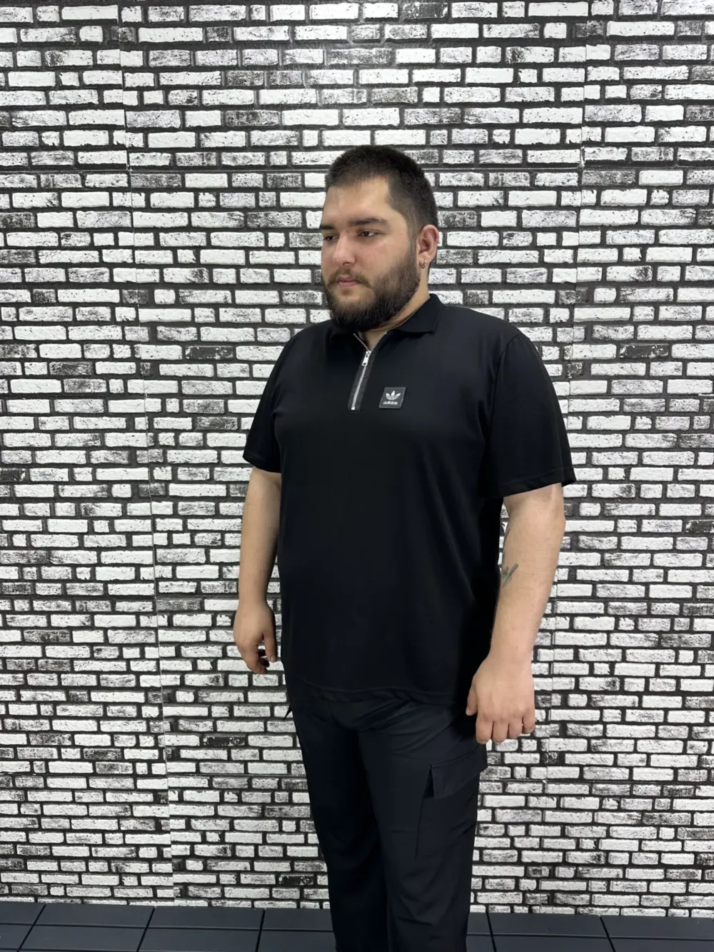 Erkek Büyük Beden İnce Polo Yakalı Fermuarlı Dikiş Amblem Tişört