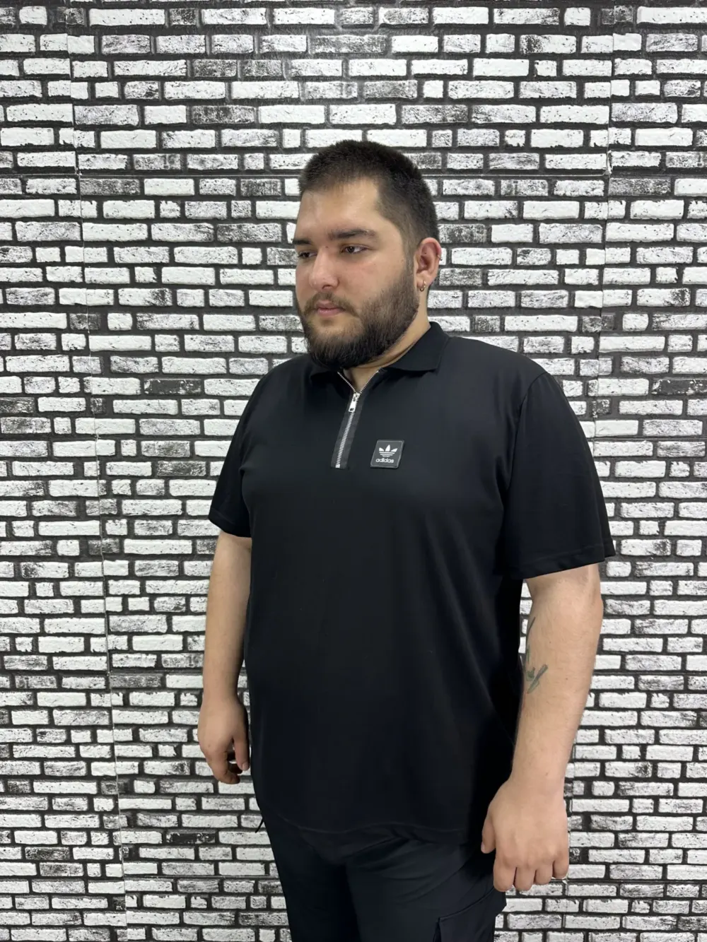 Erkek Büyük Beden İnce Polo Yakalı Fermuarlı Dikiş Amblem Tişört