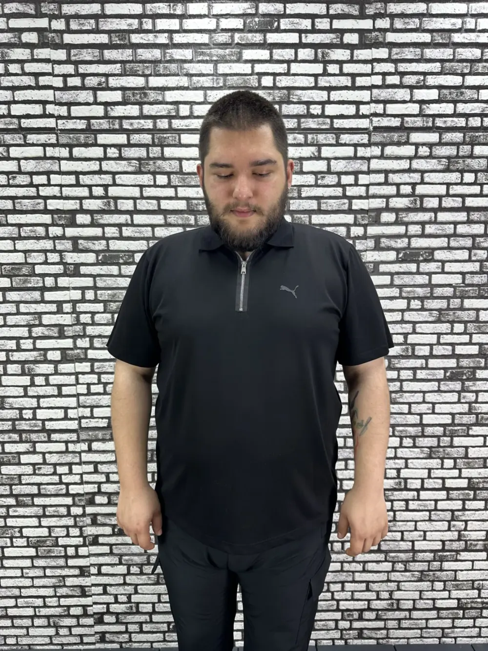 Erkek Büyük Beden İnce Polo Yakalı Fermuarlı Kabartma Baskı Tişört