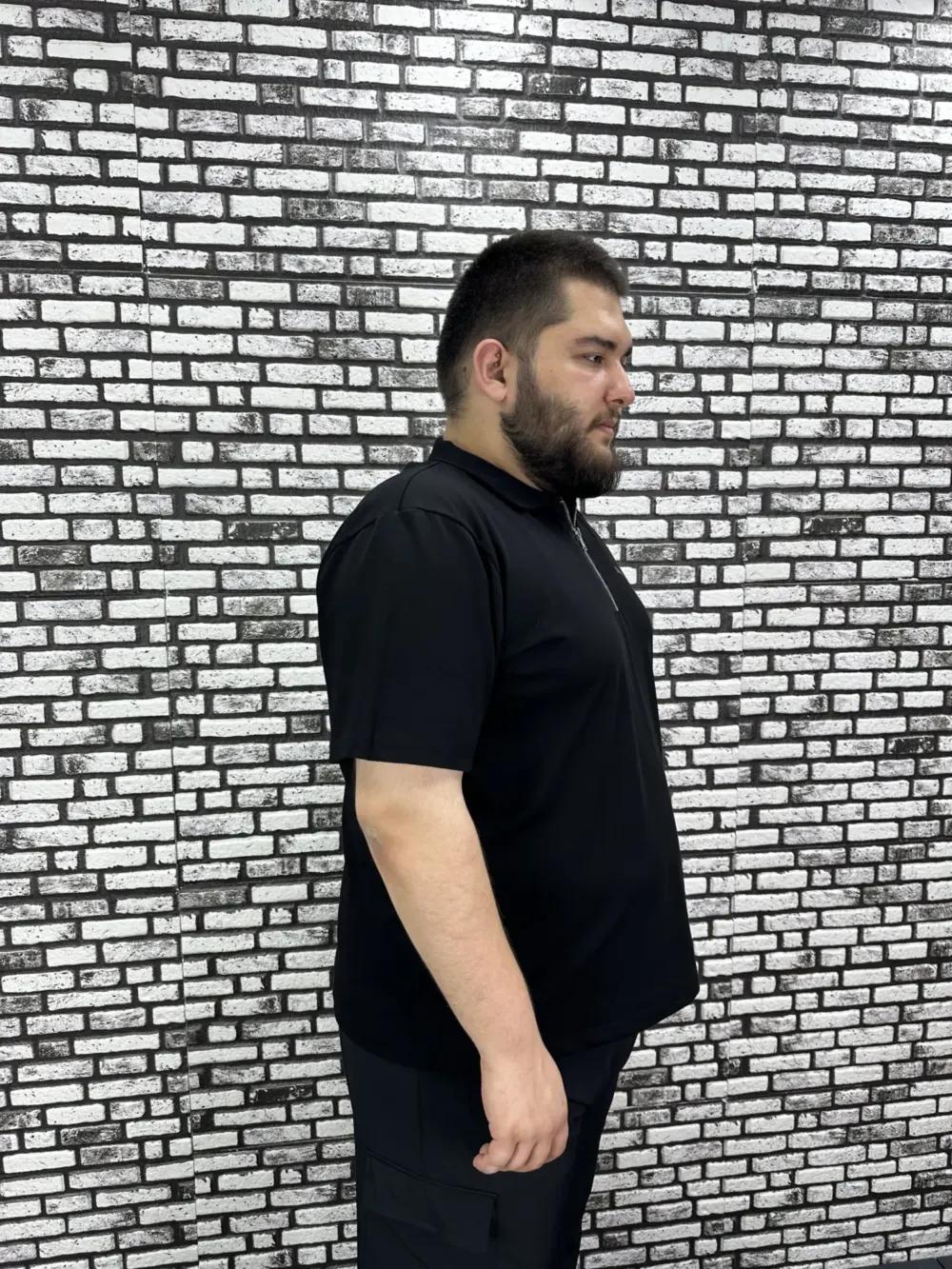 Erkek Büyük Beden İnce Polo Yakalı Fermuarlı Dikiş Amblem Tişört