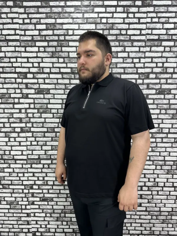 Erkek Büyük Beden İnce Polo Yakalı Fermuarlı Kabartma Baskı Tişört