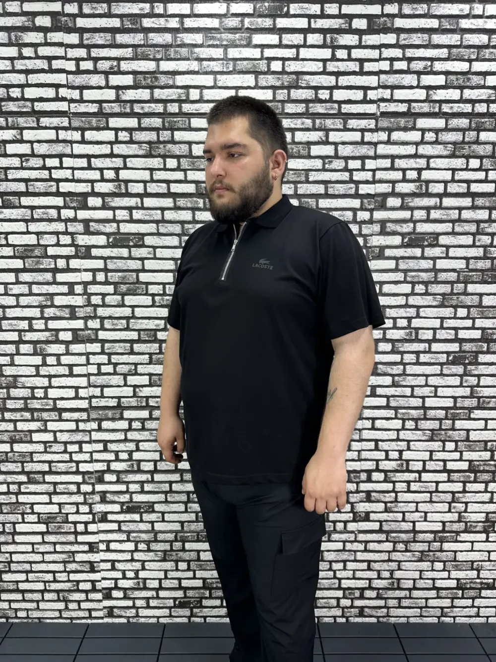 Erkek Büyük Beden İnce Polo Yakalı Fermuarlı Kabartma Baskı Tişört