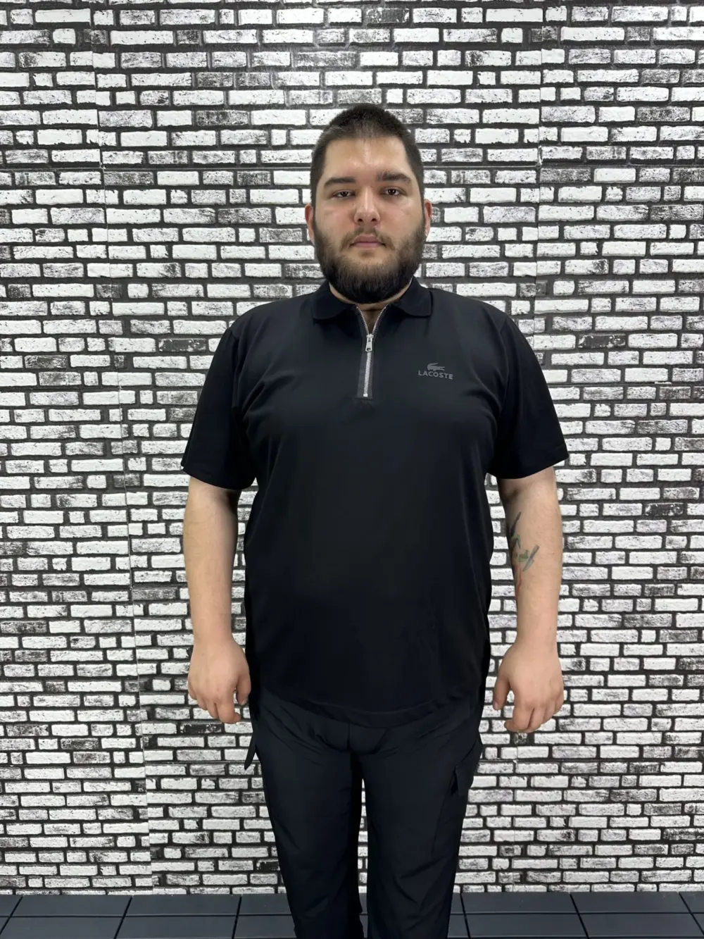 Erkek Büyük Beden İnce Polo Yakalı Fermuarlı Kabartma Baskı Tişört