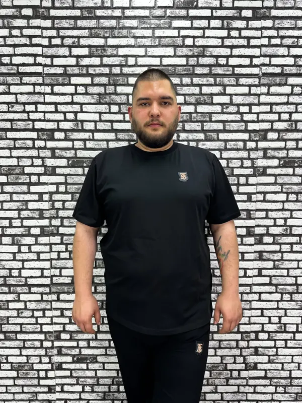 Büyük Beden Erkek Siyah Beyaz 2 Renk Yeni Sezon Dikiş Amblem Tişört