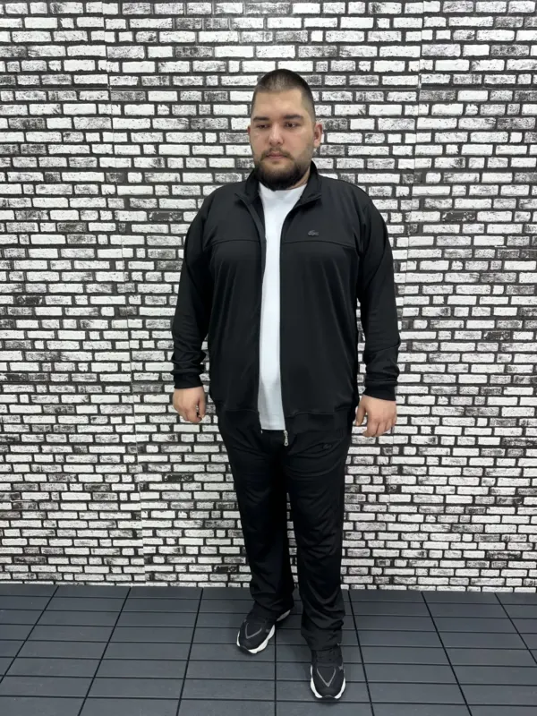 Büyük Beden Erkek Dalgıç Kumaş Eşofman Takımı Lastikli Düz Paça Koyu Amblem