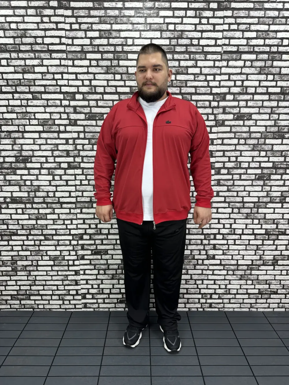 Büyük Beden Erkek Dalgıç Kumaş Eşofman Takımı Lastikli Düz Paça Koyu Amblem