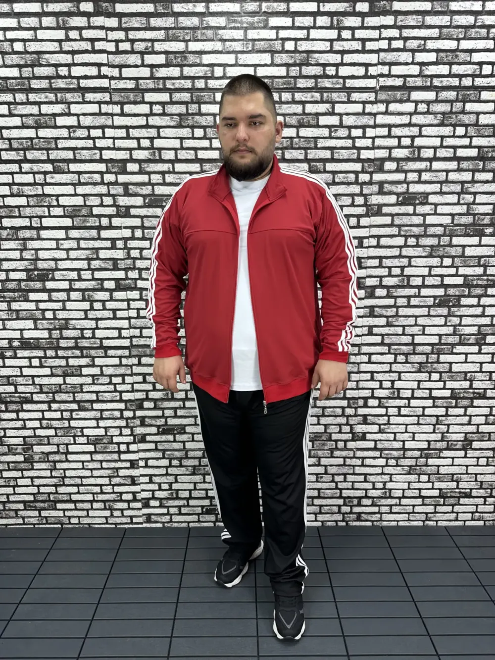 Büyük Beden Erkek Dalgıç Kumaş Eşofman Takımı Şeritli BASKISIZ Lastikli Düz Paça
