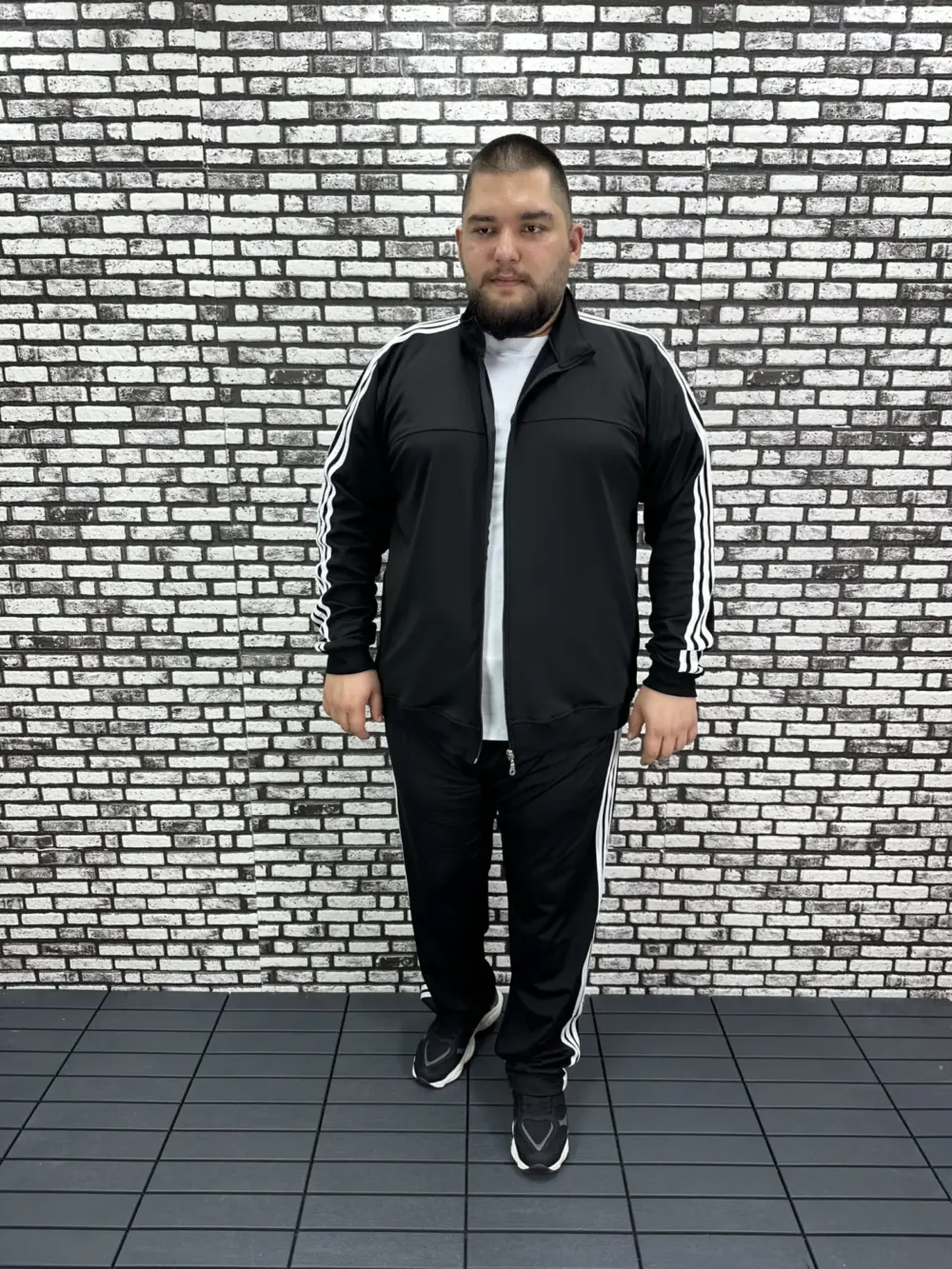 Büyük Beden Erkek Dalgıç Kumaş Eşofman Takımı Şeritli BASKISIZ Lastikli Düz Paça