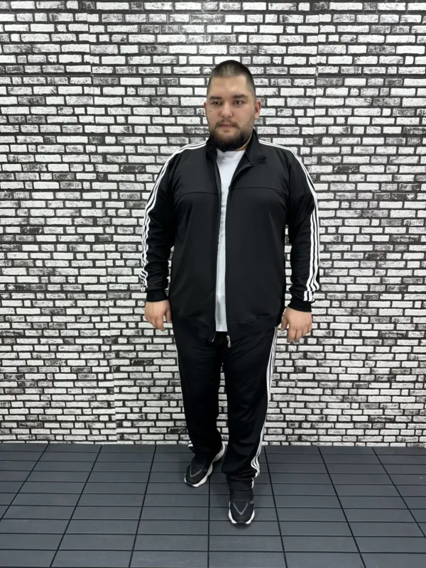 Büyük Beden Erkek Dalgıç Kumaş Eşofman Takımı Şeritli BASKISIZ Lastikli Düz Paça