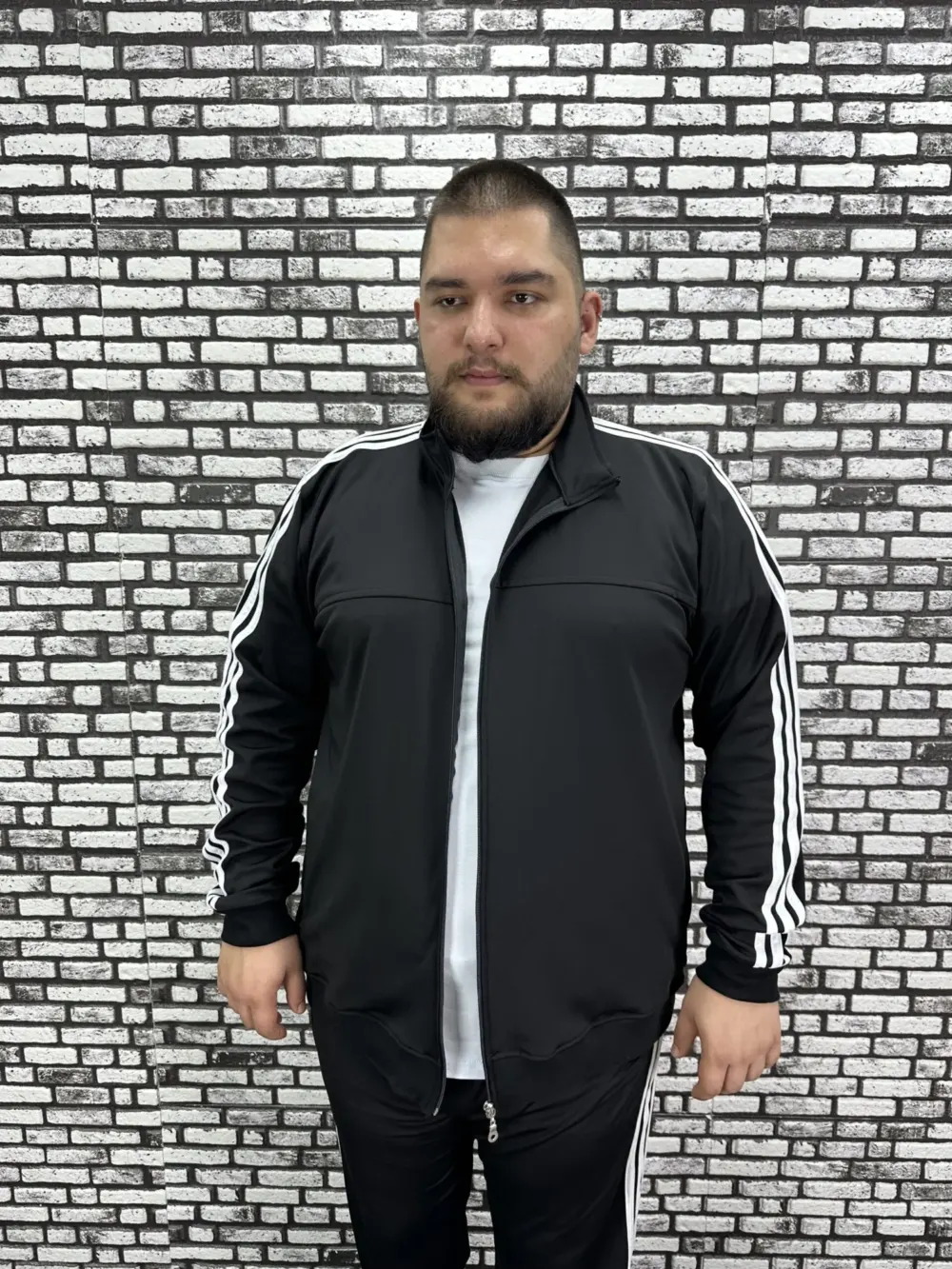 Büyük Beden Erkek Dalgıç Kumaş Eşofman Takımı Şeritli BASKISIZ Lastikli Düz Paça