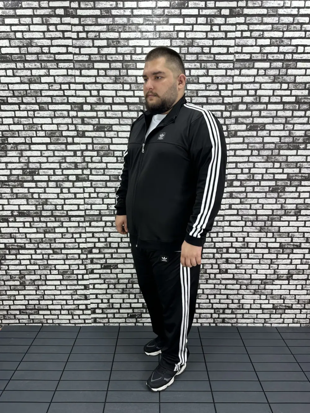 Büyük Beden Erkek Dalgıç Kumaş Eşofman Takımı Şeritli Kauçuk Dikiş Lastikli Düz Paça