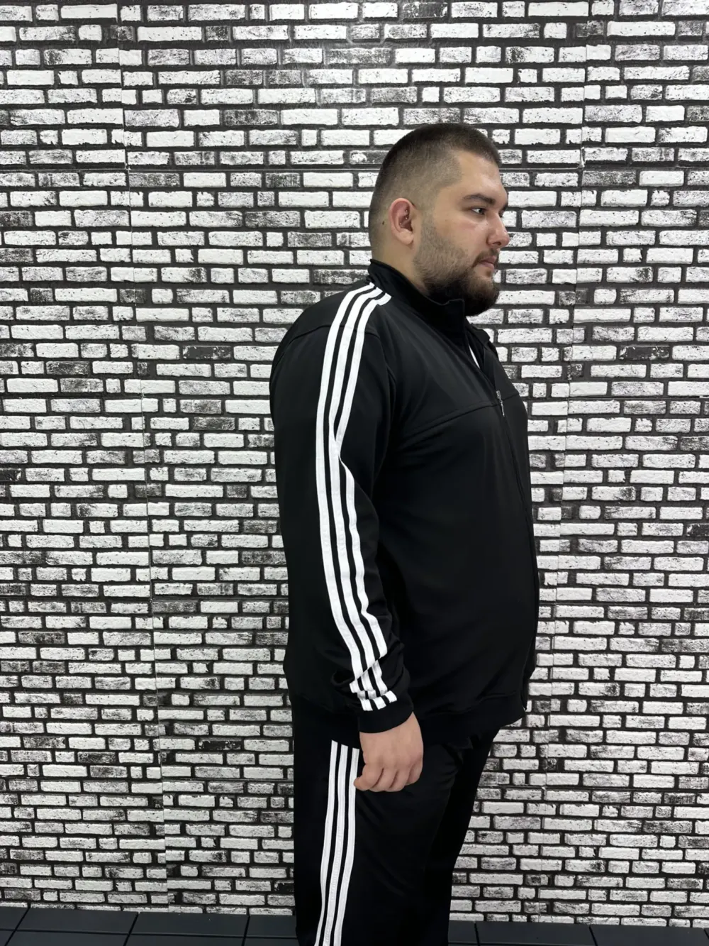 Büyük Beden Erkek Dalgıç Kumaş Eşofman Takımı Şeritli BASKISIZ Lastikli Düz Paça
